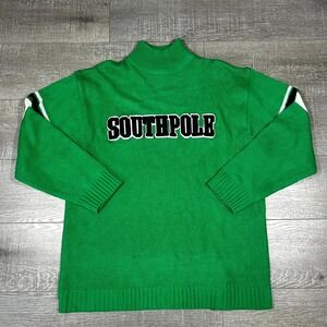 VTG Y2K Southpole Sweater Men XL Green Knit Ribbed Mock Neck‎ Hip Hop Streetwear